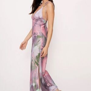 Brushed Floral Satin Strappy Slip Dress